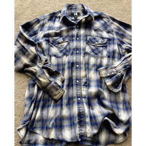 Rock Creek Ranch VTG 2XLT Pearl Snap Flannel Blue Plaid